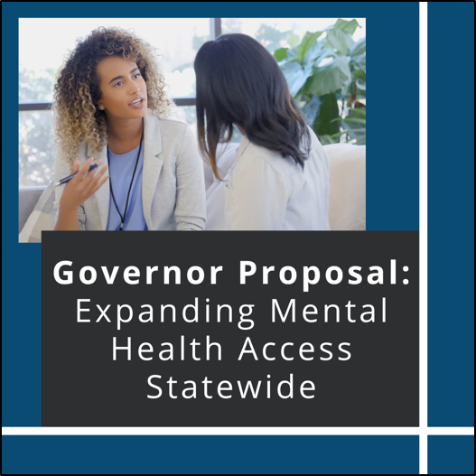 Governor Proposal: Expanding Mental Health Access Statewide. Mental health care professional talking with client.